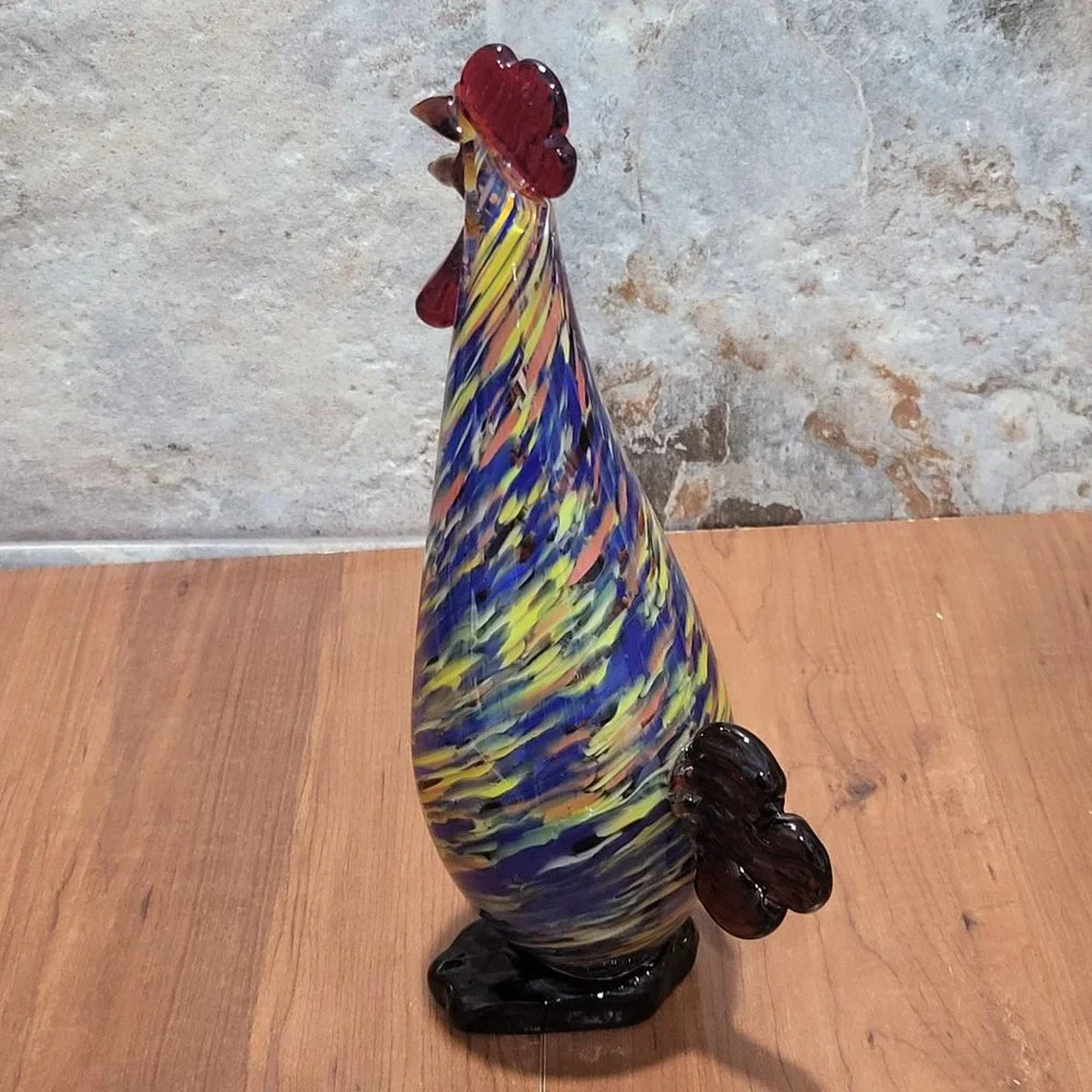 VTG Art Glass Rooster Multicolored Speckled Hand Blown Figurine